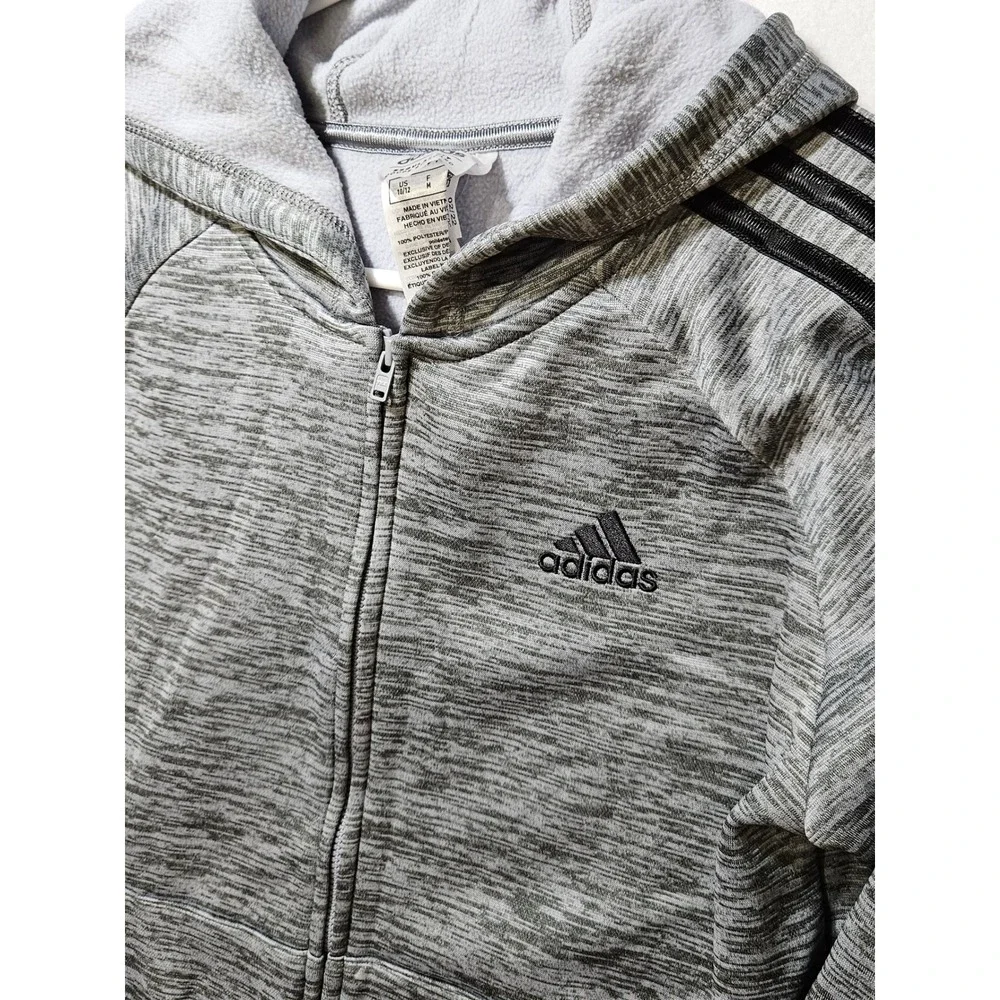 Adidas Boy's Full Zip Hooded Jacket w/Pockets, Gray/Black, AP5539, Size MD, NEW